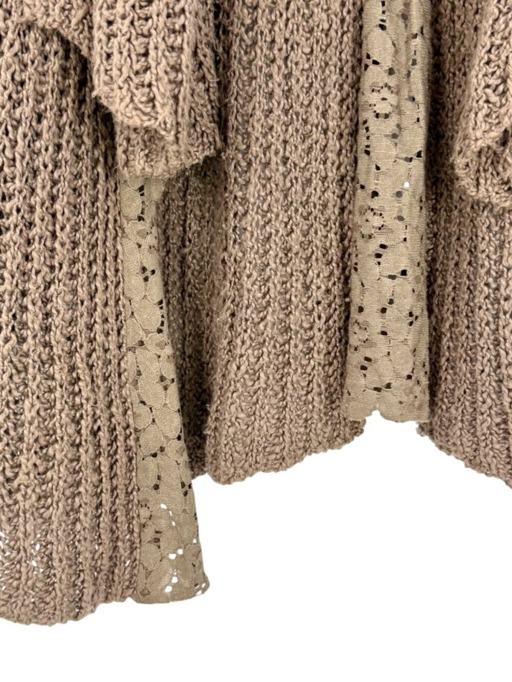 Anthropologie Brown Lace Trim Knit Cardigan Sweater S | Boho Grunge Fairycore - Picture 3 of 16
